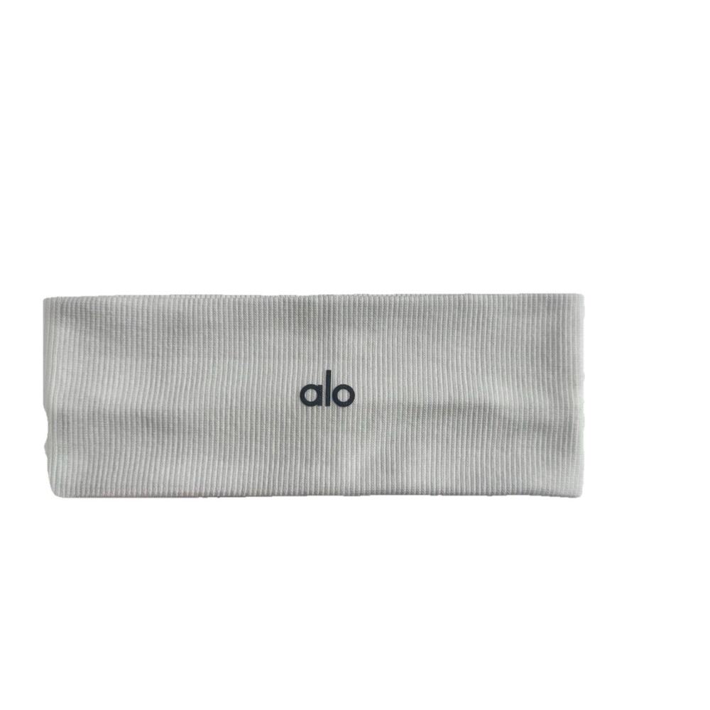 ALO Yoga Ribbed Headband in Light Gray with Black Logo
